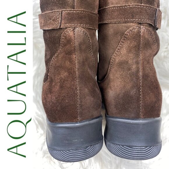 AQUATALIA SUEDE LEATHER KNEE BOOTS LOW WEDGE CHOCOLATE BROWN, Size 38 - Picture 8 of 14